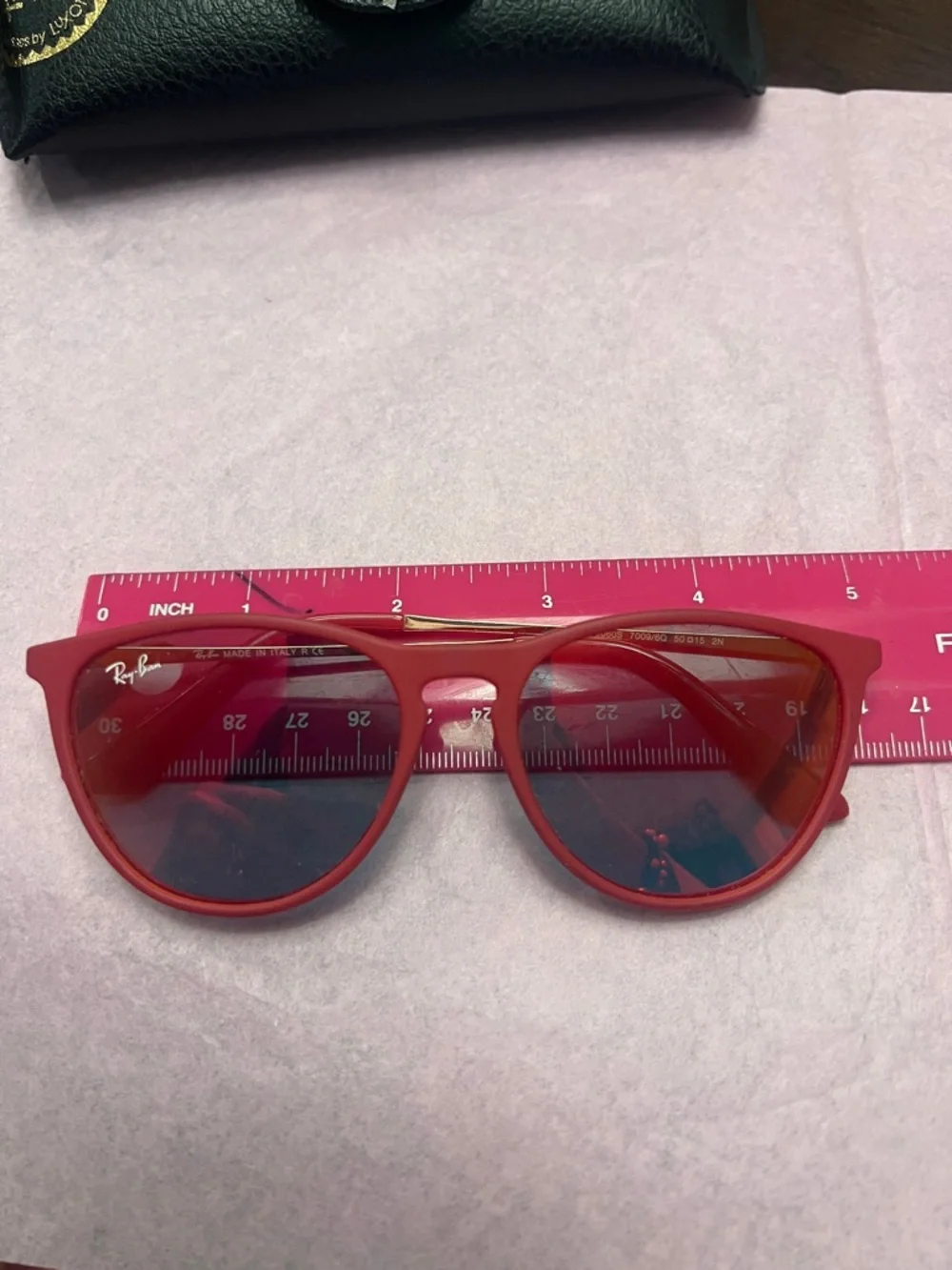 Ray-Ban Junior Red Frame Sunglasses with Tinted Lenses Length 5” width 2”
